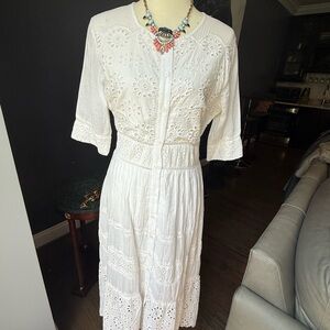 Elegant White Eyelet Dress